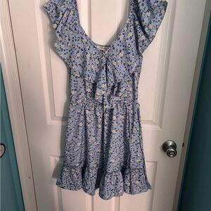 blue and white ruffled sundress